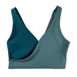 Otos Women's Medium Teal Green Color Block Two Tone Cropped Activewear Bra Top